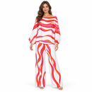 White Multicolour Wave-Print Blouse & Trouser Set MC-A2