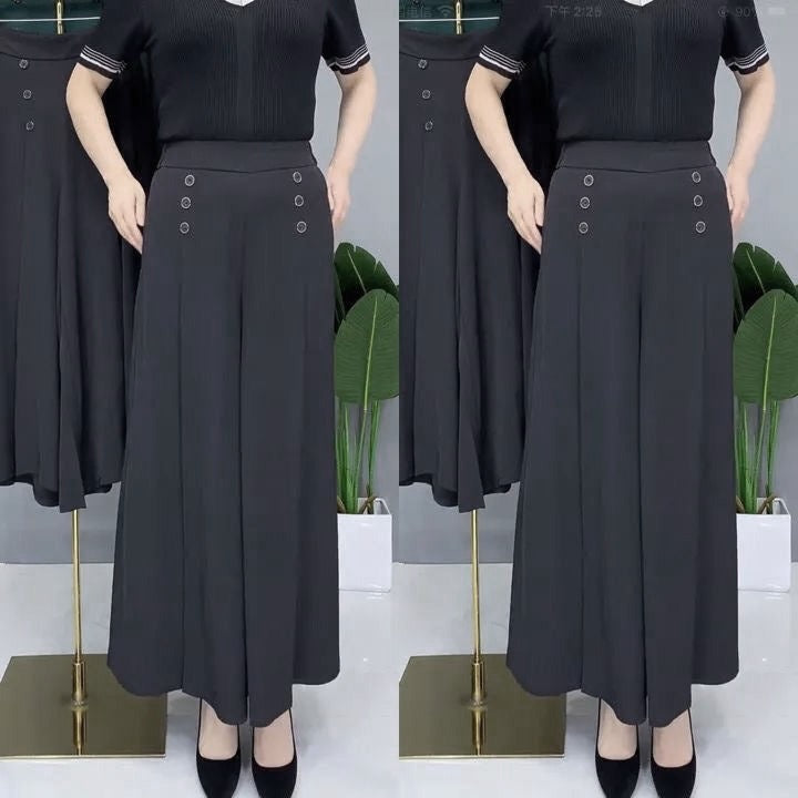 All-match Drape Button Solid Color Bigfoot Nine Point Jilt Trousers Female Summer Casual Pockets Loose Wide-legged Pants S6674910 - Tuzzut.com Qatar Online Shopping