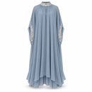 Women’s Blue-Grey Chiffon Maxi Kaftan Dress with Silver Sequin Trim 41786– Medium