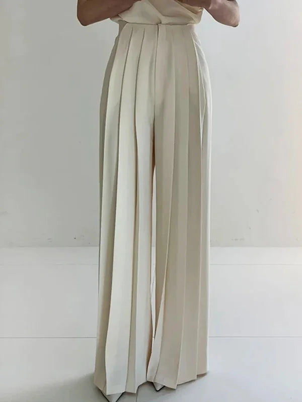 Urban Solid Color Pleats High Waisted Wide Leg Pants 104383 Urban Solid Color Pleats High Waisted Wide Leg Pants 104383