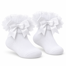 Girls’ White Ruffle Ankle Socks with Satin Bows S5119326