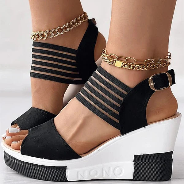 Black Wedge Sandals with Strappy Black 7009 Black Wedge Sandals with Strappy Black 7009