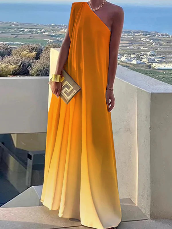 Loose Gradient Split-Joint One-Shoulder Maxi Dresses 161954 Loose Gradient Split-Joint One-Shoulder Maxi Dresses 161954