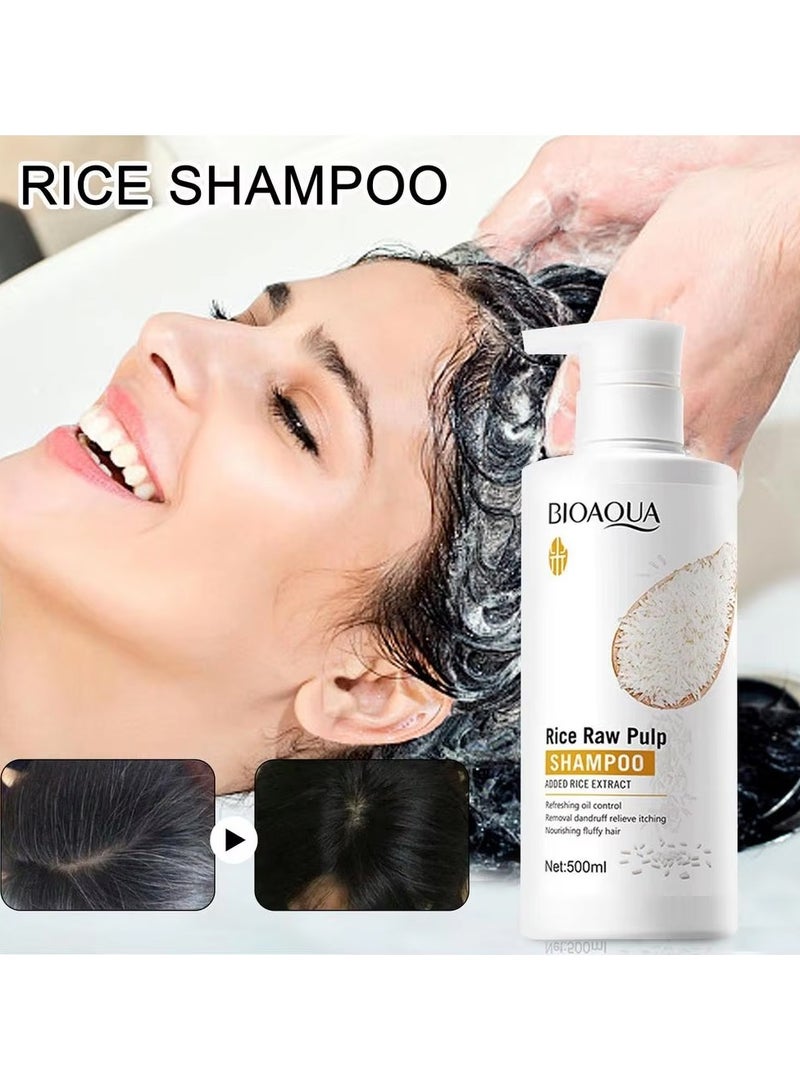 BIOAQUA Rice Puree Shampoo 500ml Removes Grease/Nourishes Hair/Adds Softness - TUZZUT Qatar Online Shopping