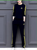 2 Pcs Women's Long Sleeve Striped/Checked/Polkadot/Weave Pants Set 352503 - TUZZUT Qatar Online Shopping