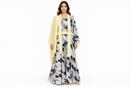 Women’s Abstract Print Maxi Dress with Pale Yellow Scarf - L