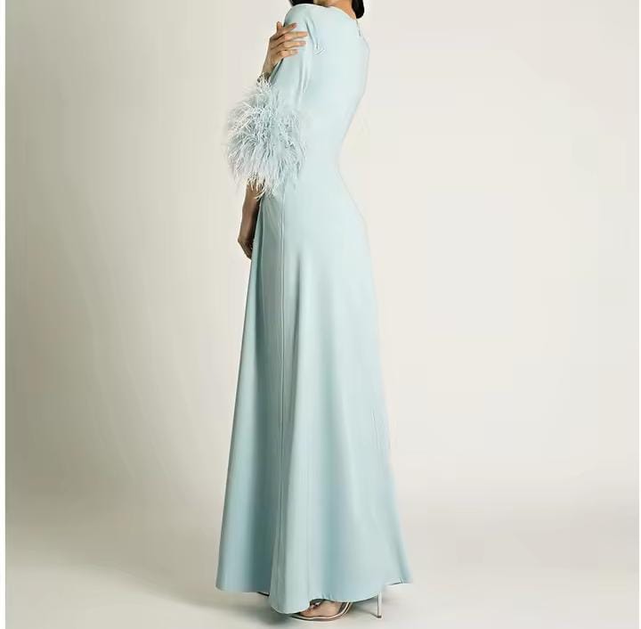 A-Line Feathers O-Neck Sleeves Formal Dress S7701268 A-Line Feathers O-Neck Sleeves Formal Dress S7701268