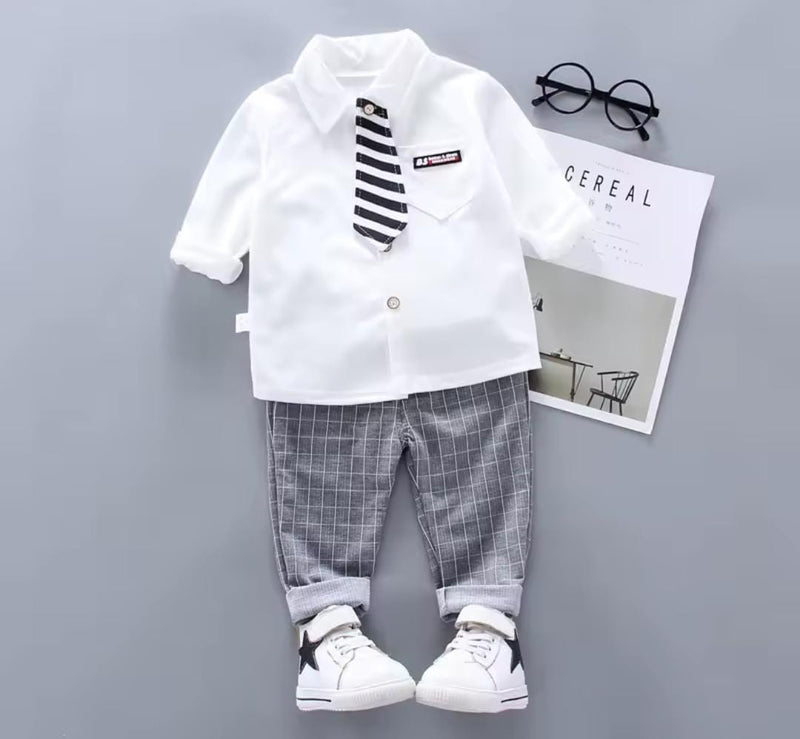 Baby Long Sleeve Tie Shirt +Pants 2Pcs Outfits Suit   1381298 - TUZZUT Qatar Online Shopping