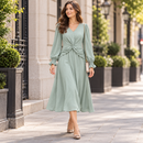 Mint Green Twist-Waist Long-Sleeve Maxi Dress MC-A31