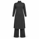 Women’s Black Ribbed High-Neck Long Tunic & Wide-Leg Trouser Set - L