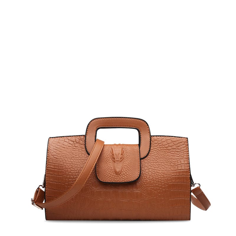 Camel Brown Faux Leather Clutch Shoulder Bag with Dragon Head Detail S394461 Camel Brown Faux Leather Clutch Shoulder Bag with Dragon Head Detail S394461