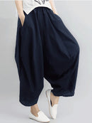 Artistic Retro Ramie Cotton Solid Color Elasticity Harem Pants 106009 - TUZZUT Qatar Online Shopping