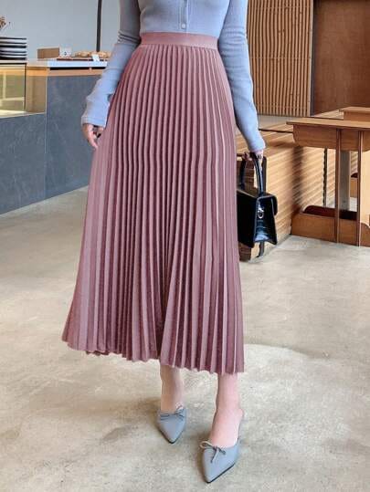 Women Casual Simple Solid A-Line Pleated Skirt B216174
