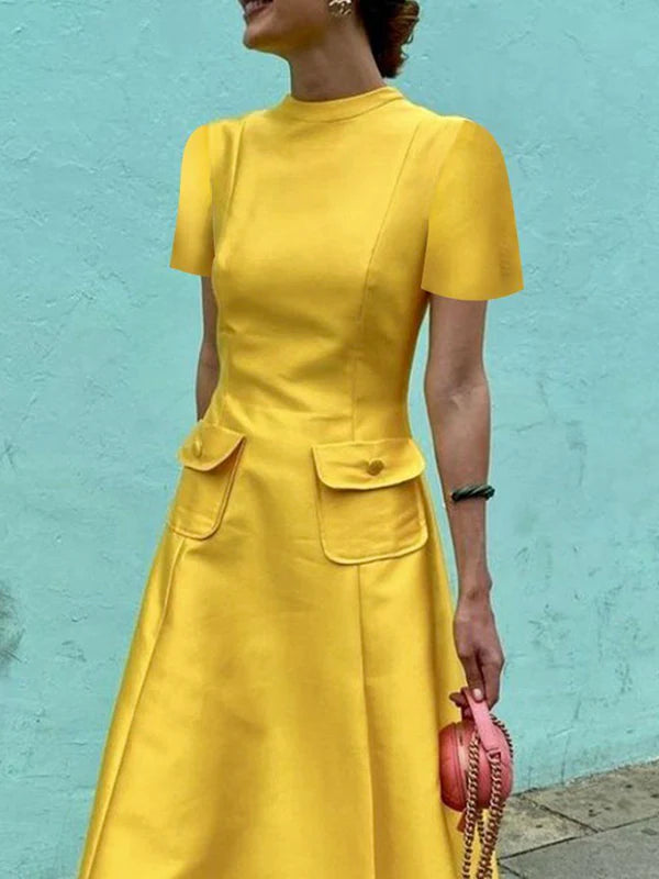 Short Sleeves Pockets Solid Color Split-Joint Round-Neck Maxi Dresses 158662 Short Sleeves Pockets Solid Color Split-Joint Round-Neck Maxi Dresses 158662