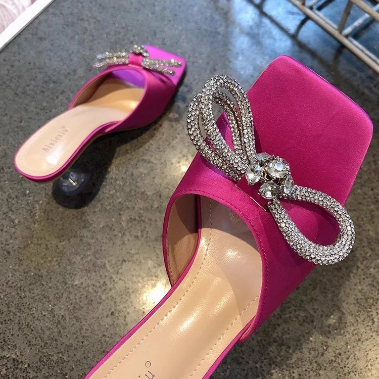Rhinestone Bow Square Toe Women's High Heels 628 Rhinestone Bow Square Toe Women's High Heels 628