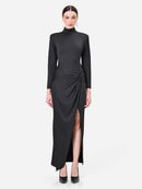 SIDE-DRAPED LONG BLACK DRESS S5089083