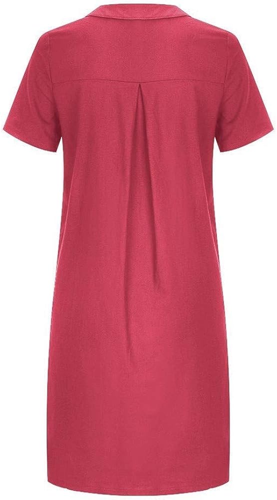 Women Collared Neck Short Sleeve Daily Button Down Shirt Dresses with Pocket B80963 Women Collared Neck Short Sleeve Daily Button Down Shirt Dresses with Pocket B80963
