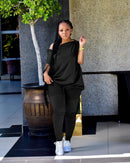 2 Pcs Women's Short Sleeve Solid Color Pants Set M 458531 - TUZZUT Qatar Online Shopping