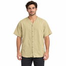 Light Khaki V-Neck Short-Sleeve Button-Front Shirt - 3XL