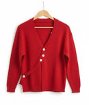 V-neck Casual Knitted Cardigan Red Sweater 58024 - TUZZUT Qatar Online Shopping
