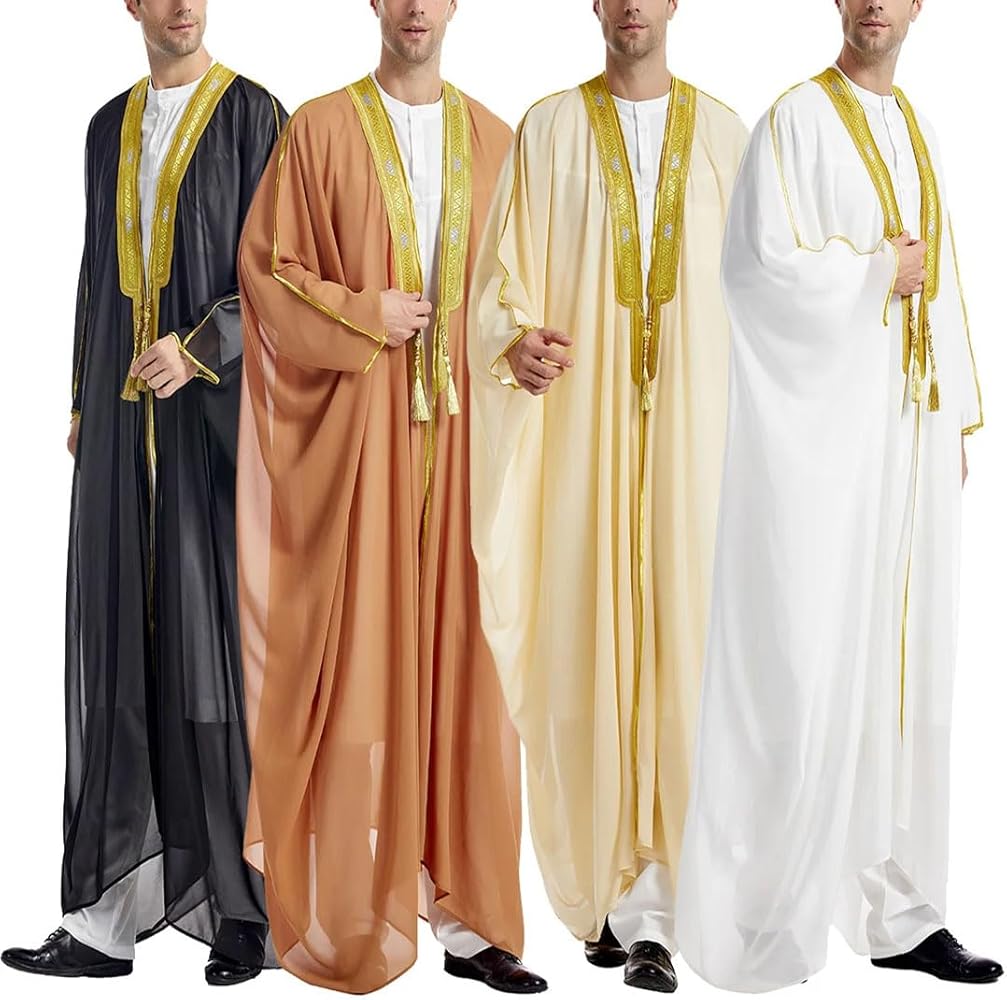 Arabian Men's Long Sleeve Garter Gold Bead Chiffon Outer Cloak B262735 Arabian Men's Long Sleeve Garter Gold Bead Chiffon Outer Cloak B262735