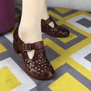 Women Sandals Handmade Retro Women Shoes Square Toe Sandals Female Heels Sandals   S596310 - TUZZUT Qatar Online Shopping