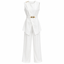 Women’s White Belted Sleeveless Tunic & Trouser Set-D4