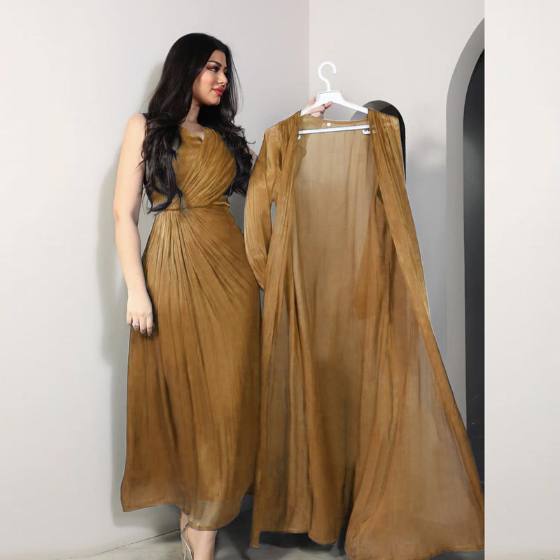 2 Pcs Women's Long Sleeve Solid Color Modest Fashion Dress 428793