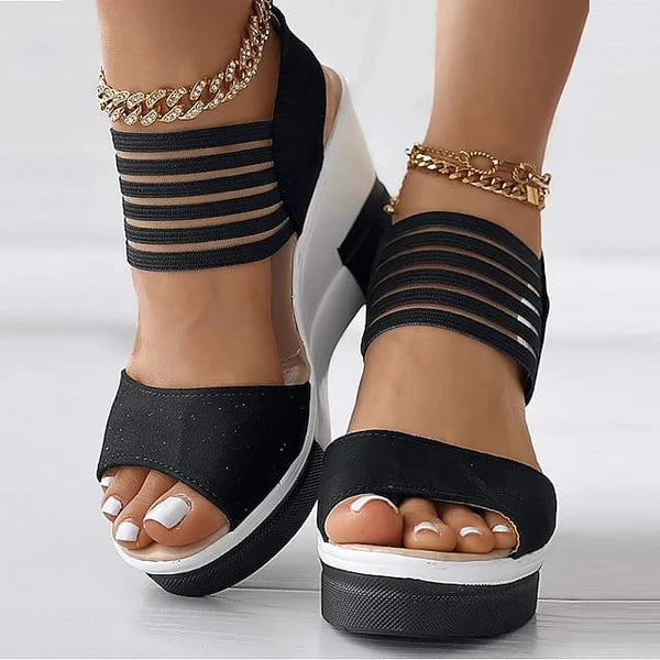 Black Wedge Sandals with Strappy Black 7009 Black Wedge Sandals with Strappy Black 7009