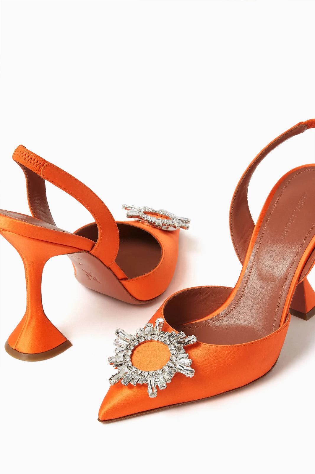 Orange Satin Begum Crystal-Embellished Slingback Sandals S3767150 Orange Satin Begum Crystal-Embellished Slingback Sandals S3767150
