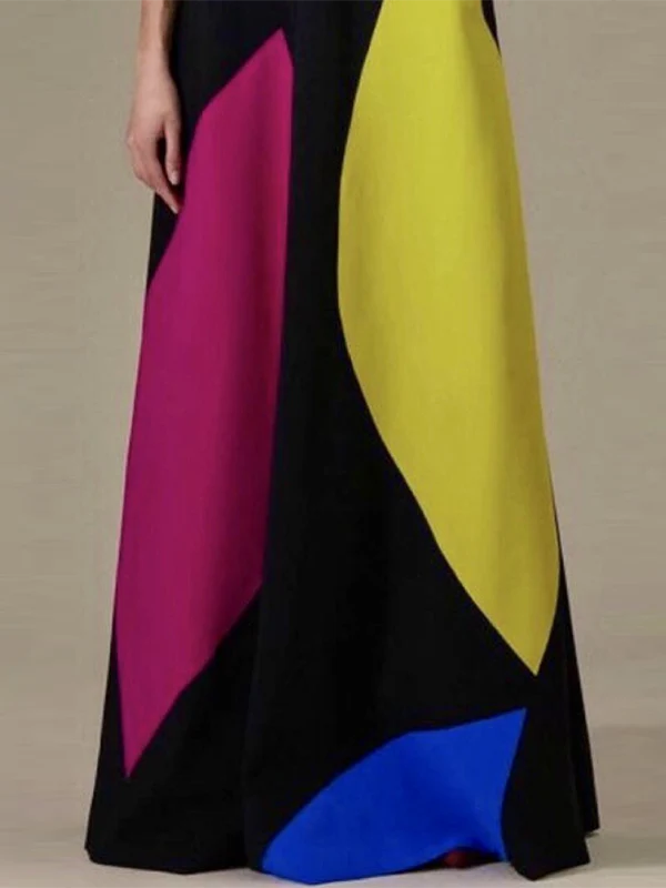 Short Sleeves Contrast Color Stand Collar Maxi Dress 153678 Short Sleeves Contrast Color Stand Collar Maxi Dress 153678
