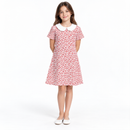 Size 150 cm Girls’ Red Floral Dress with White Peter Pan Collar