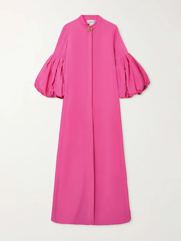Loose Flower Shape Solid Color Stand Collar Lantern Sleeves Maxi Dresses 126174 Loose Flower Shape Solid Color Stand Collar Lantern Sleeves Maxi Dresses 126174