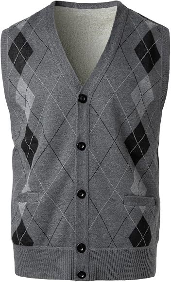 Mens Thick Argyle Sweater Vests Warm Sleeveless Jacket   B187888 - TUZZUT Qatar Online Shopping