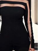 Long Sleeves Skinny Mesh Solid Color Split-Joint High Neck T-Shirts Top 156550 - TUZZUT Qatar Online Shopping