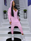 V-Neck Hollow Hooded Pocket Long Sleeve Athletic Jumpsuit 81096 - S - TUZZUT Qatar Online Shopping