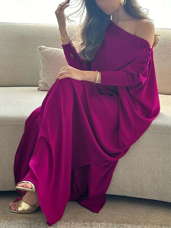 H-Line Loose Buttoned Solid Color Maxi Dresses 168787 H-Line Loose Buttoned Solid Color Maxi Dresses 168787