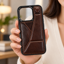 IPHONE 15PRO Premium Dark Brown Leather-Style  Case with Camera Protection MF 1973