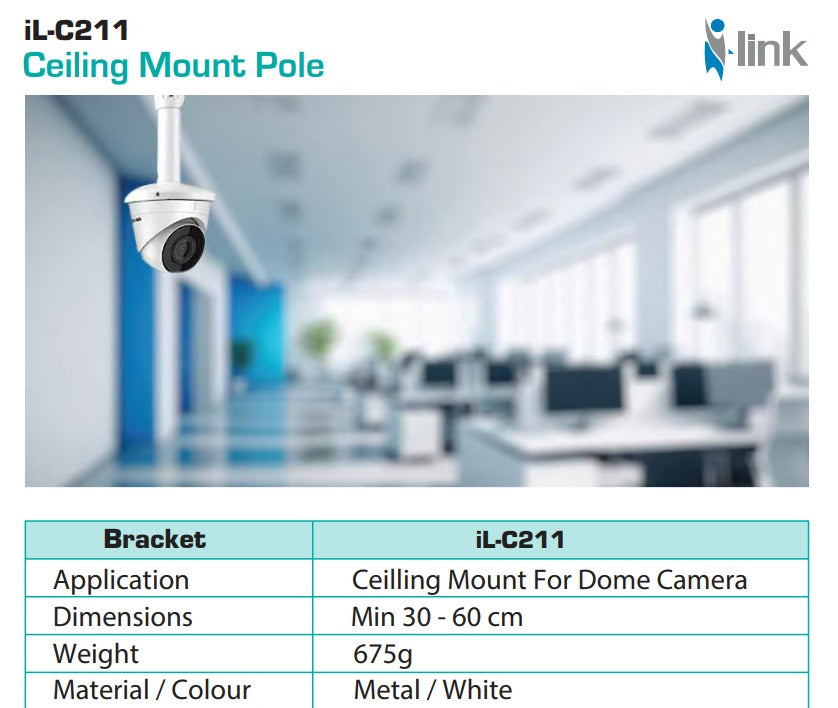 I LINK IL-C211 Dome Camera Pole Ceiling Stand 30-60CM I LINK IL-C211 Dome Camera Pole Ceiling Stand 30-60CM