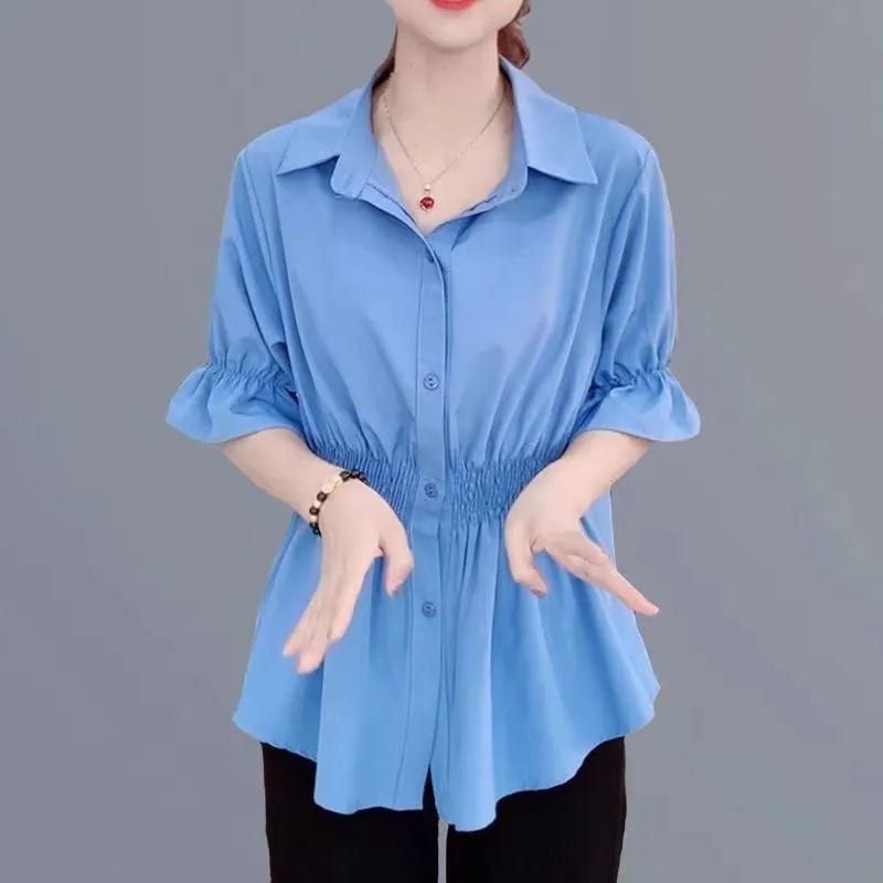 Women's Short Sleeve Solid Color Shirts & Blouses M 543523