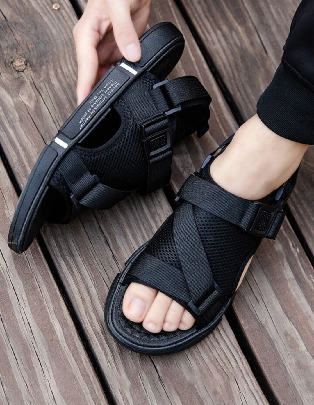 Men's Letter Print Sandals with Buckle Decor MF00801 Men's Letter Print Sandals with Buckle Decor MF00801