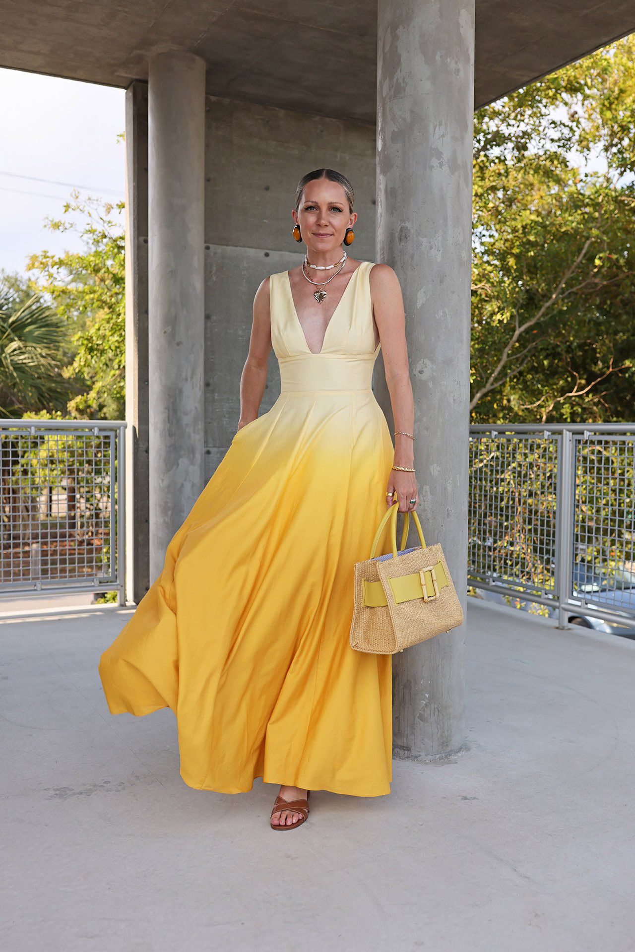 Womens Maxi Dress Yellow Tie Dye Print V-Neck Sleeveless 163475 Womens Maxi Dress Yellow Tie Dye Print V-Neck Sleeveless 163475