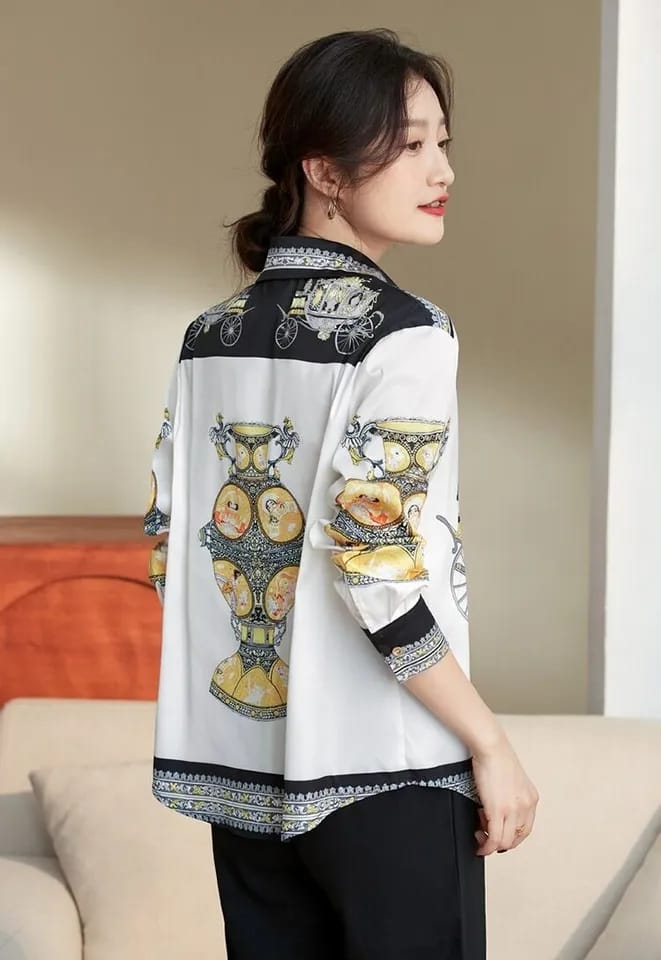 Vintage Luxury Baroque Women Shirts Casual Long Sleeve Lapel Slim Single-breasted Blouses 2XL X4752233