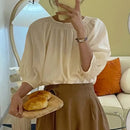 ZANZEA Women Round Neck Tops Casual Plain Pleated Tee Shirt Blouse Pullover 5XL S4733319 - Tuzzut.com Qatar Online Shopping