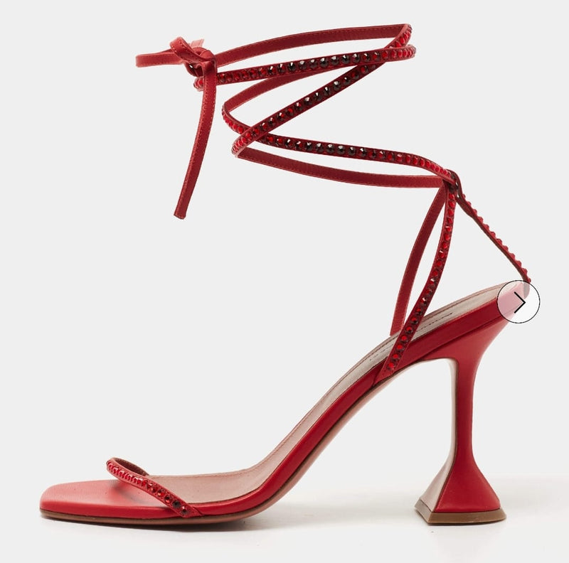 Red Leather Vita Crystals Ankle Wrap Sandal S4574925 - TUZZUT Qatar Online Shopping