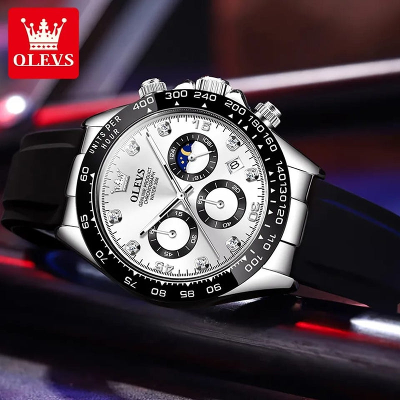 Olevs Top Brands Quartz Men Watch Multi-functional Chronograph Military Waterproof Stainless Steel Strap Fashion Watches S4537218 - Tuzzut.com Qatar Online Shopping