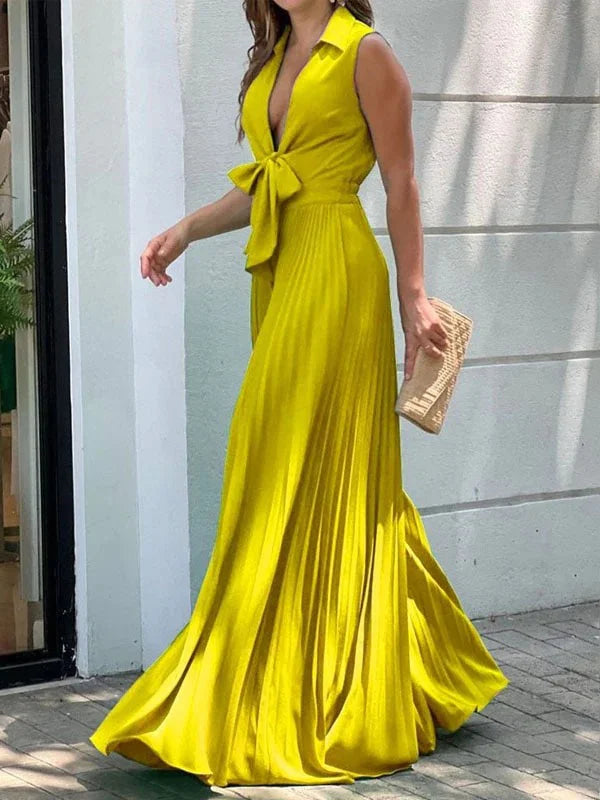 Women Deep V Neck Long Sleeve Pleated Jumpsuit 113697 Women Deep V Neck Long Sleeve Pleated Jumpsuit 113697