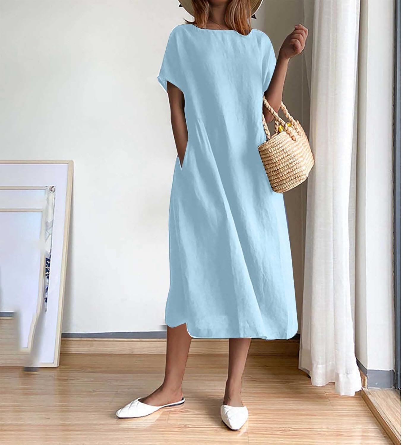 Women Short Sleeve Casual Midi Dress B214030 Women Short Sleeve Casual Midi Dress B214030