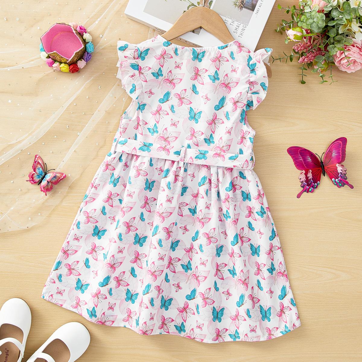 Toddler Girls Butterfly Print Ruffle Trim Belted Dress 1550829 Toddler Girls Butterfly Print Ruffle Trim Belted Dress 1550829