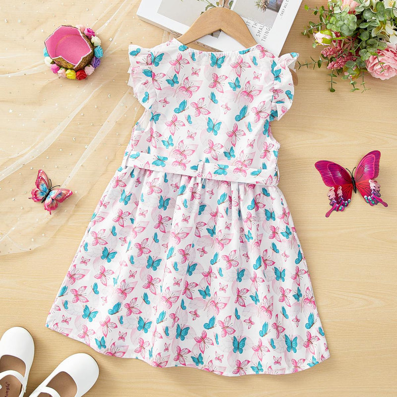 Toddler Girls Butterfly Print Ruffle Trim Belted Dress   1550829 - TUZZUT Qatar Online Shopping